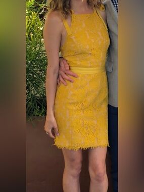 Endless Rose Mustard Yellow Lace Tie-Shoulder Mini Dress